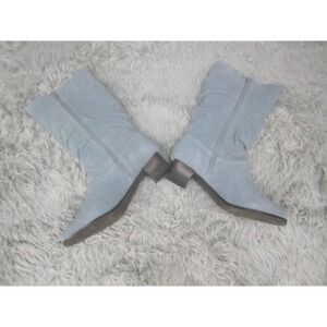 Classique Western Boots Womens Size 10 W Blue Leather Mid Calf Zip Low Heel